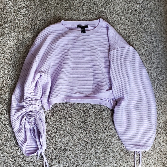Forever 21 Lavender Cropped Ruched-Sleeve Sweatshirt - Picture 2 of 6